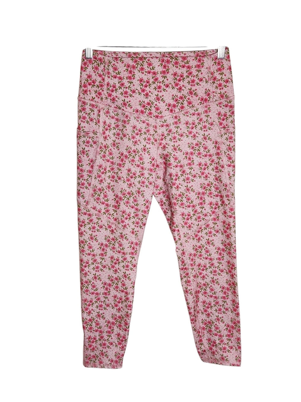 Evolution and Creation Pink and Green Floral Capri Leggings Size Medium